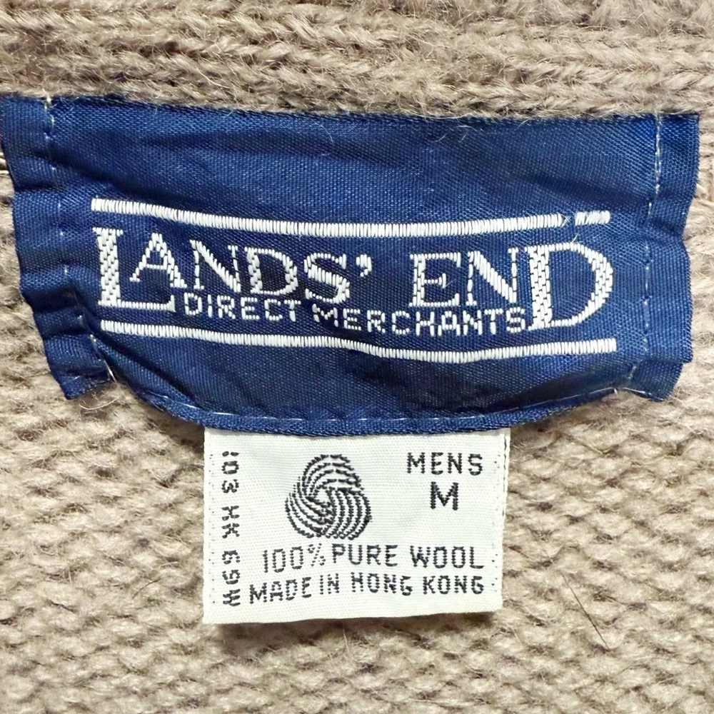 Vintage Lands End 100% Wool Grandpa Sweater Heavy Knit